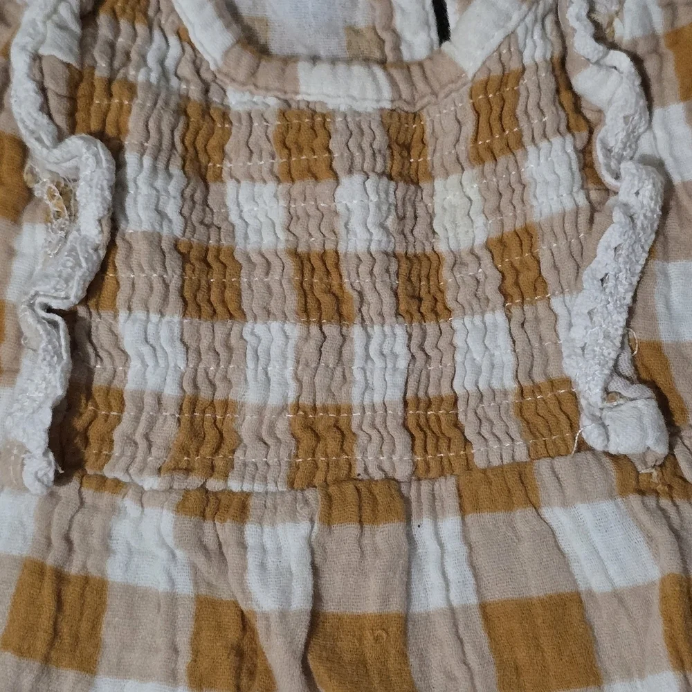 7 For All Mankind Kids Checkered Blouse Gingham Tan and White Size 24 Months